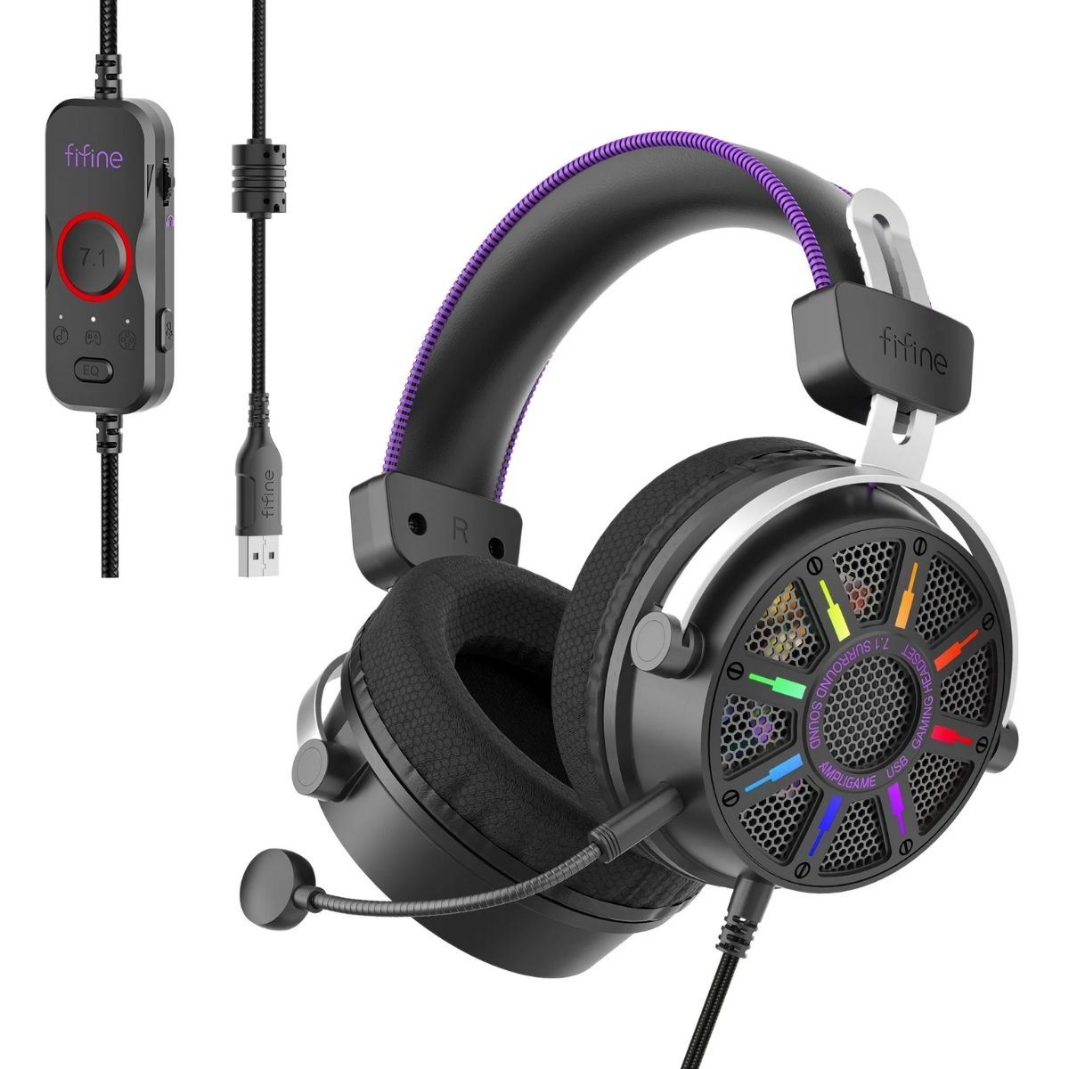 Audífono Fifine Ampligame H19 RGB Sonido Virtual 7.1 - Negro