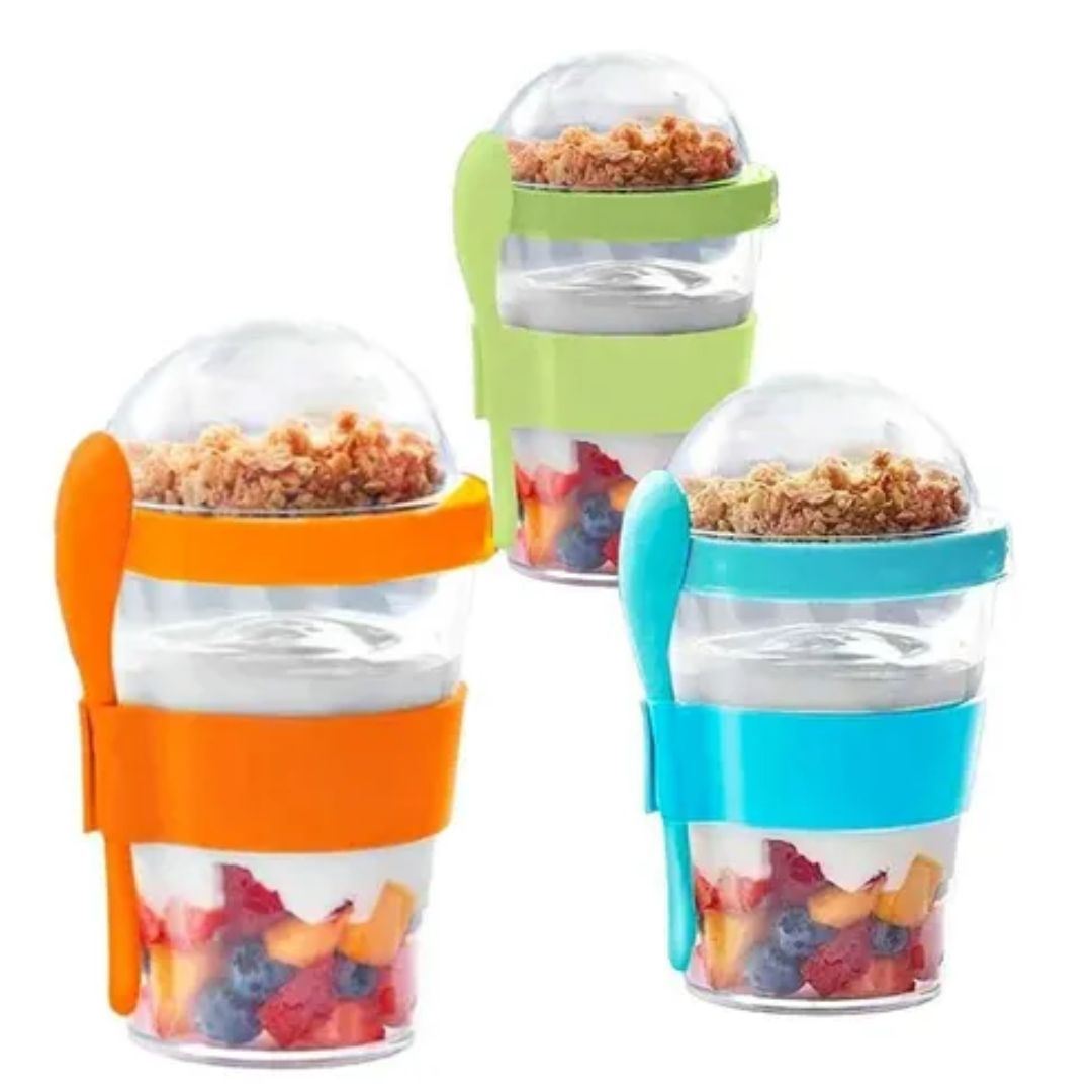 Vaso Para Yogurt Cereal Y Frutas Con Cuchara