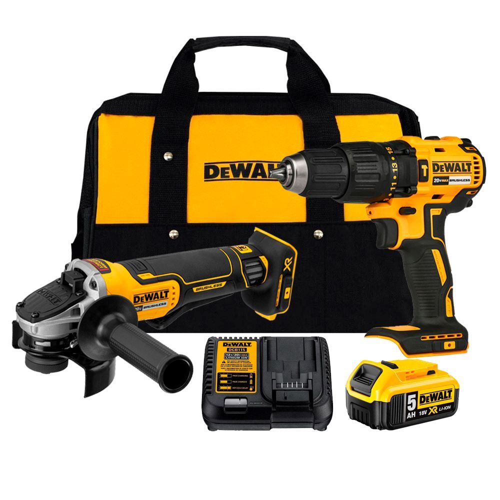 Taladro Percutor 1/2" + Esmeril Angular 4 1/2" + 1 Bat 5.0Ah Dewalt DCK248P1-B2