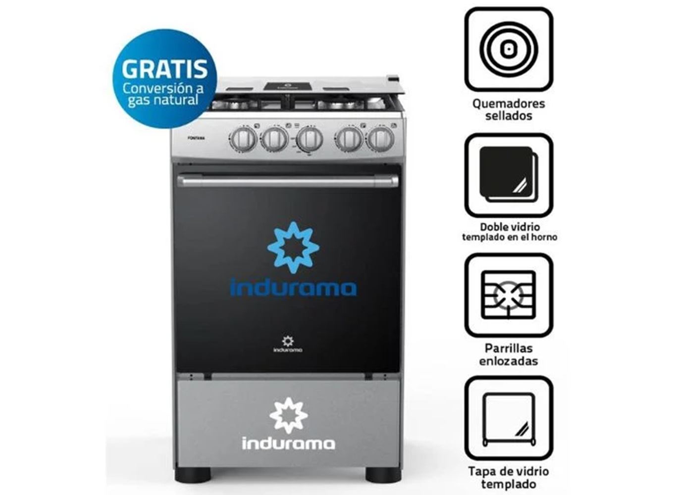 COCINA A GAS INDURAMA 4 HORNILLAS FONTANA 49.5CM