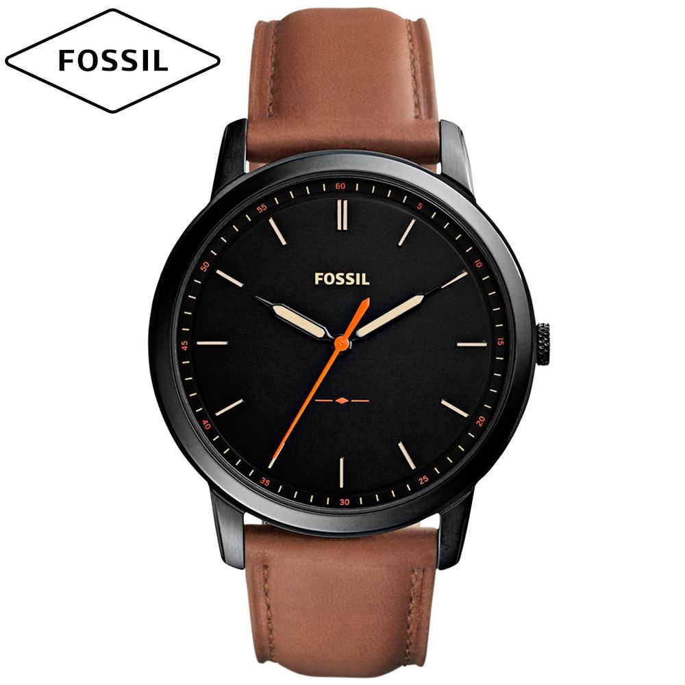 Reloj Fossil Minimalist FS5305 Ultra Delgado Correa De Cuero Marrón Dial Negro
