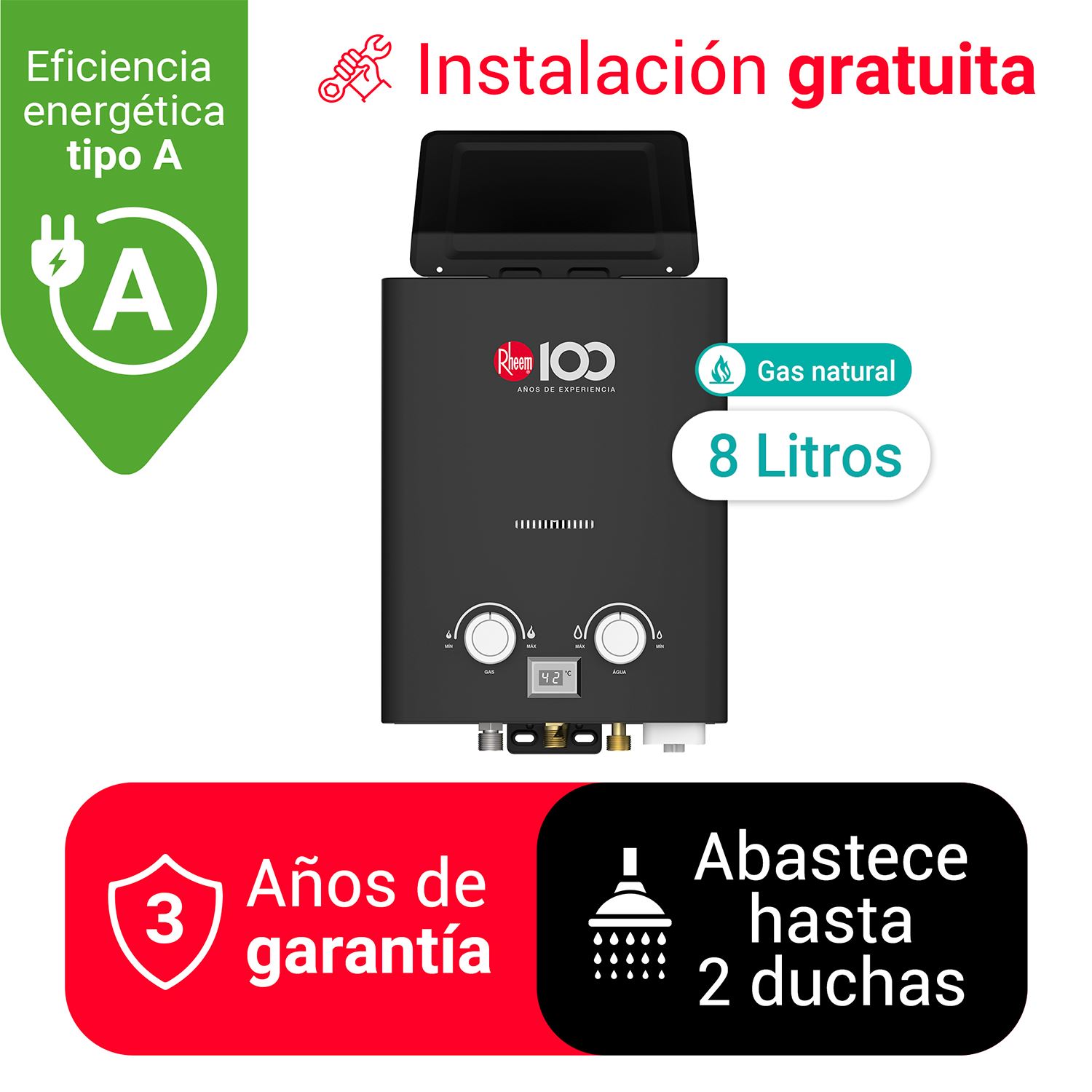 TERMA A GAS 8L GAS LICUADO GLP - TIRO NATURAL SIN DUCTO