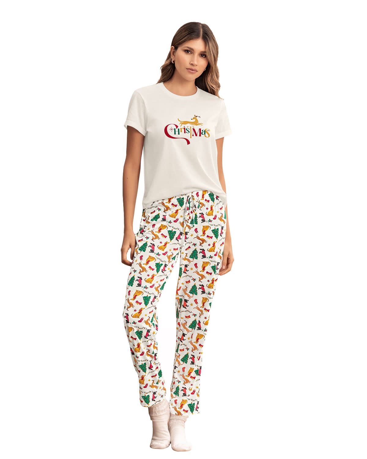Pantalón de pijama para mujer con estampado de navidad