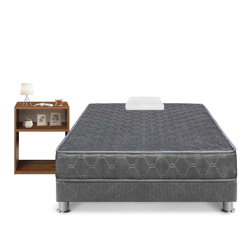 Cama Forli Americana Acqua 1.5PLZ Gris + Velador Turín Caramelo