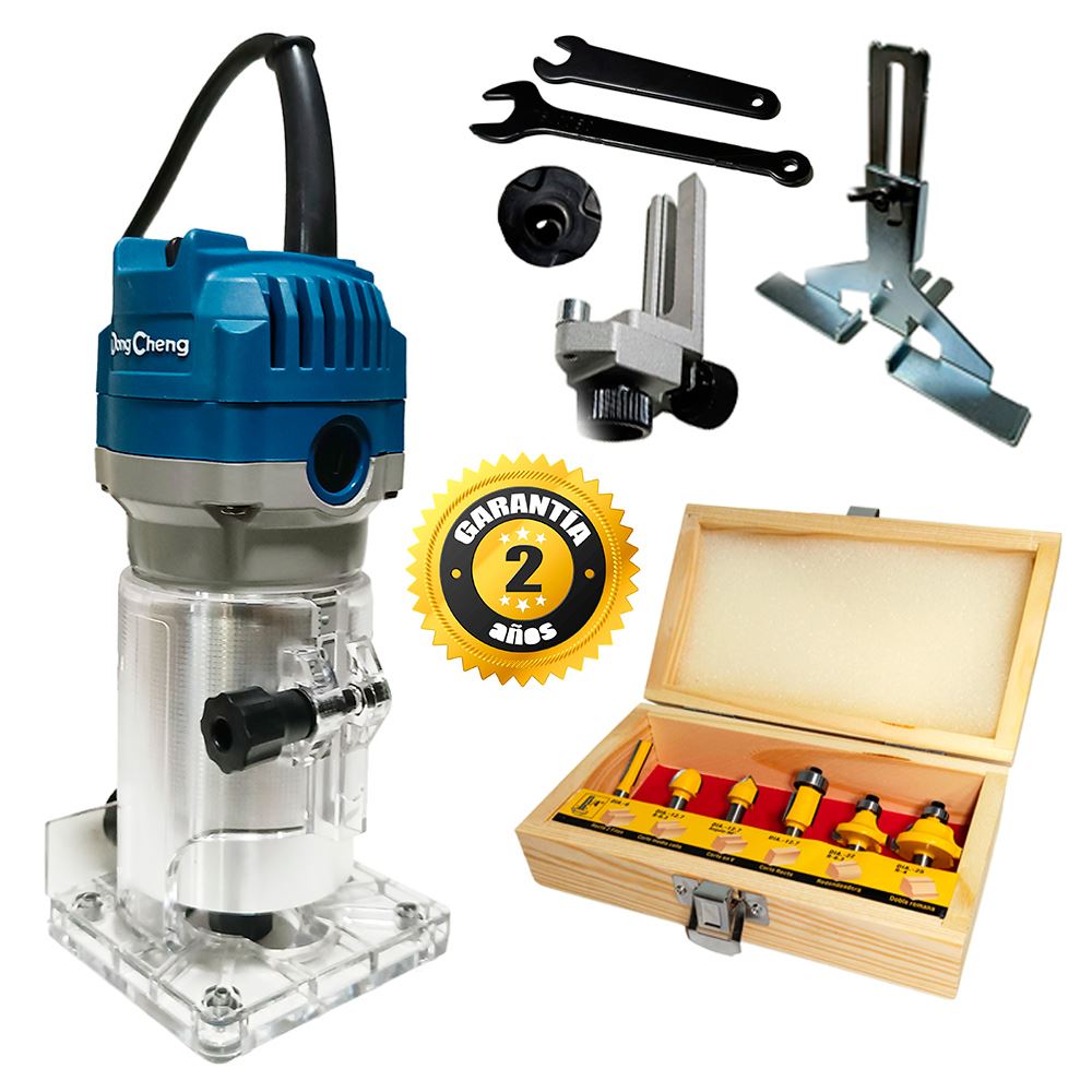 Ruteadora Fresadora Tupi de Mano 1/4″ Dongcheng DMP04-6 550W + 6 Pzas