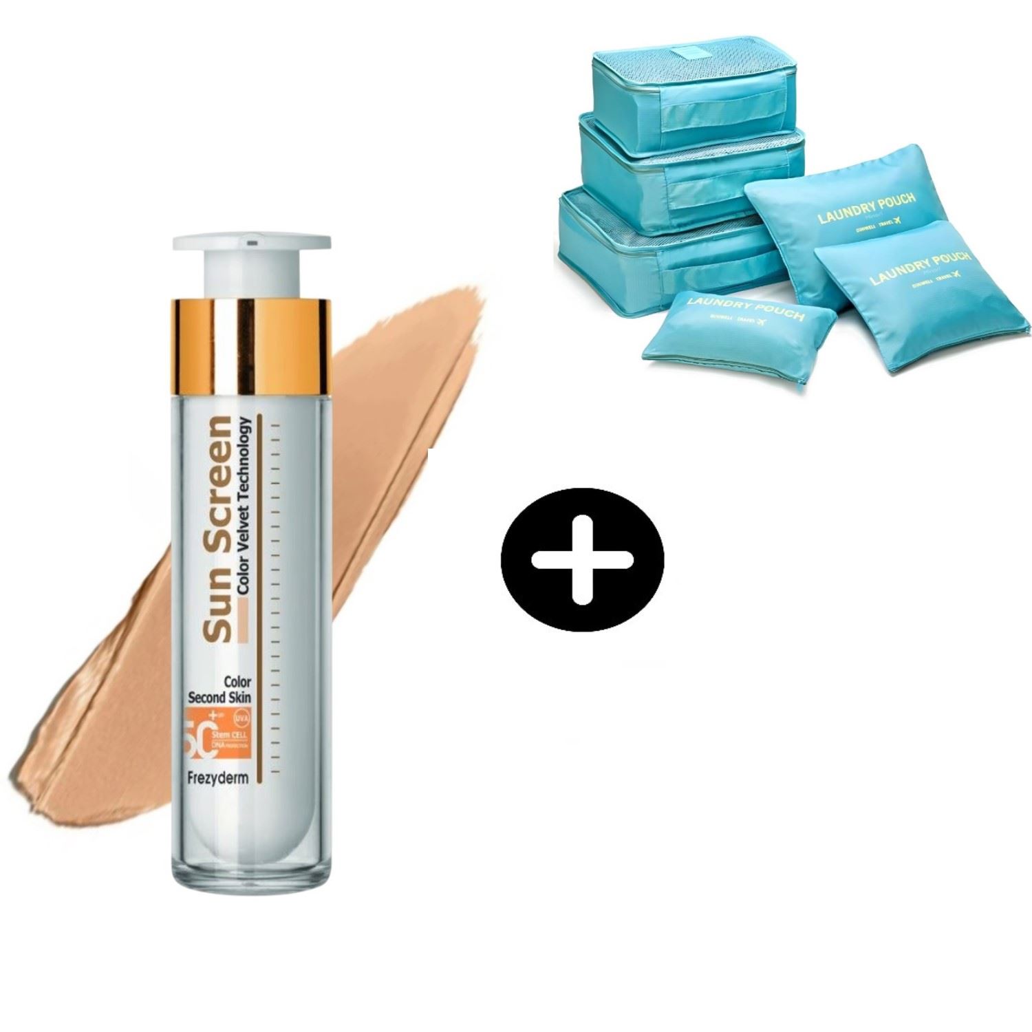 Frezyderm Fotoprotector Sun Screen 50ml Con Color + Set Organizadores de Maleta Bolsas Impermeable para Viaje 6PCS Color Aleatorio