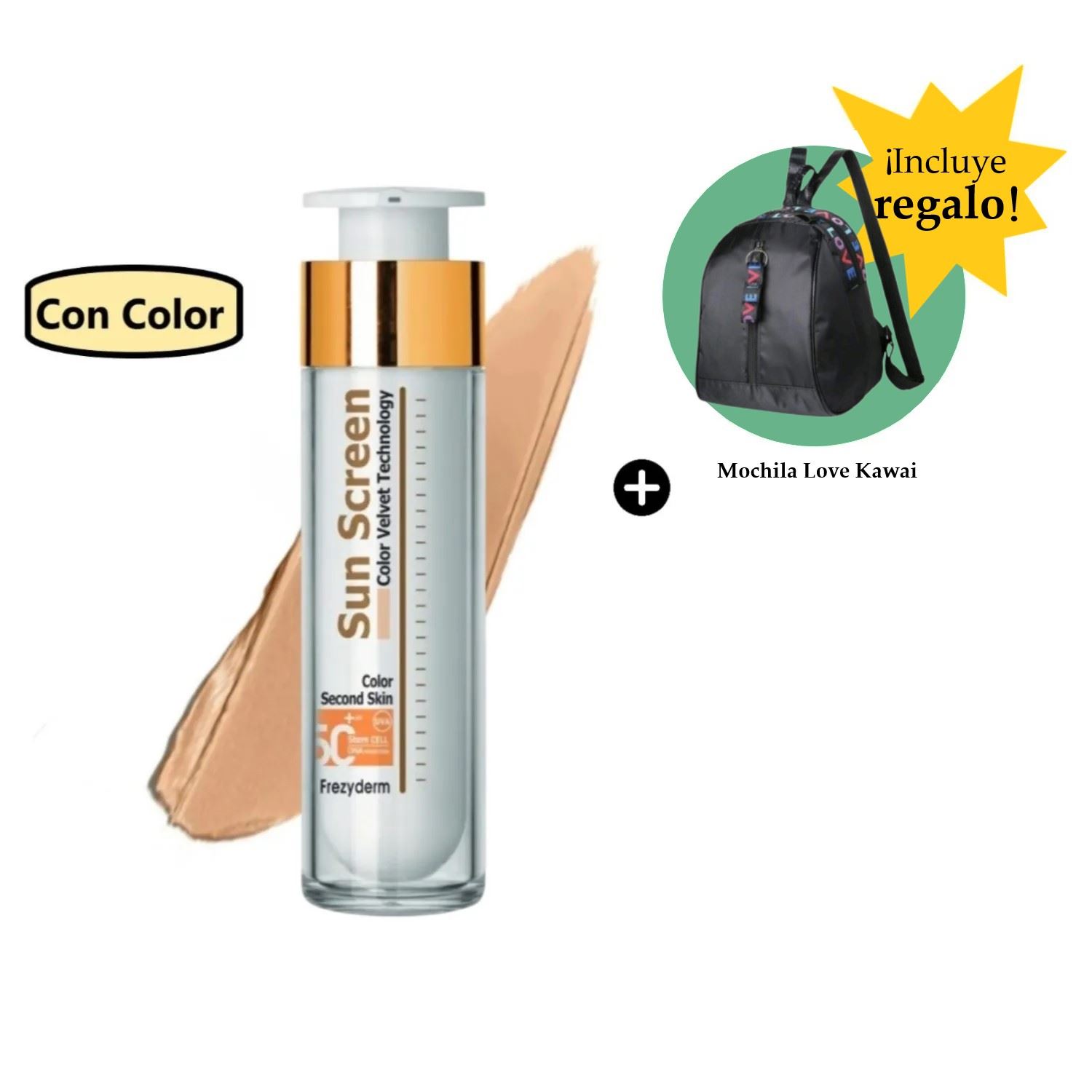 Frezyderm Velvet Sunscreen ColorFace + Mochila Love Kawai Impermeable Con Llavero