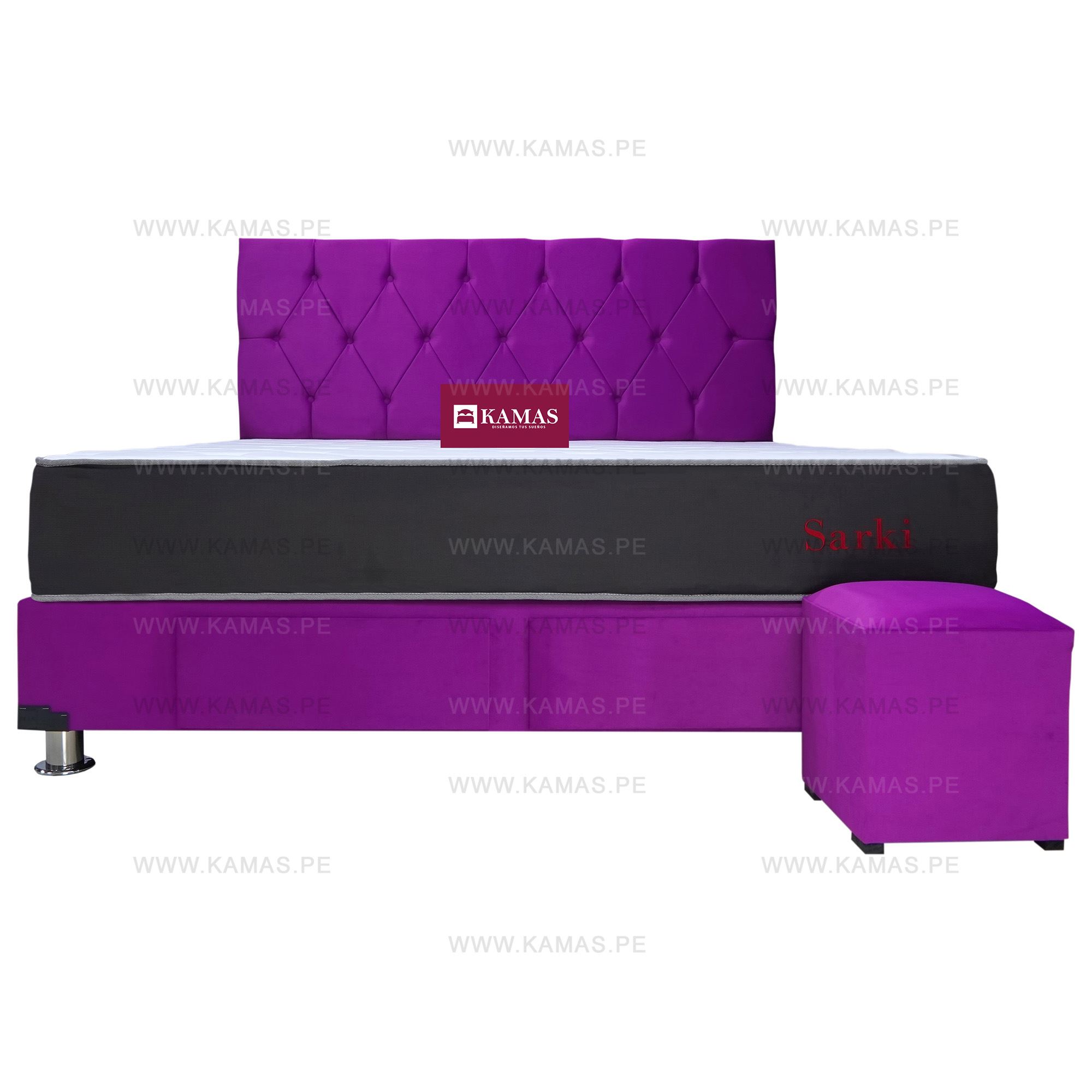 DORMITORIO AMERICANO KING + COLCHÓN KAMAS SARKI + CABECERA AÉREA CAPITONEADO 2 - MORADO