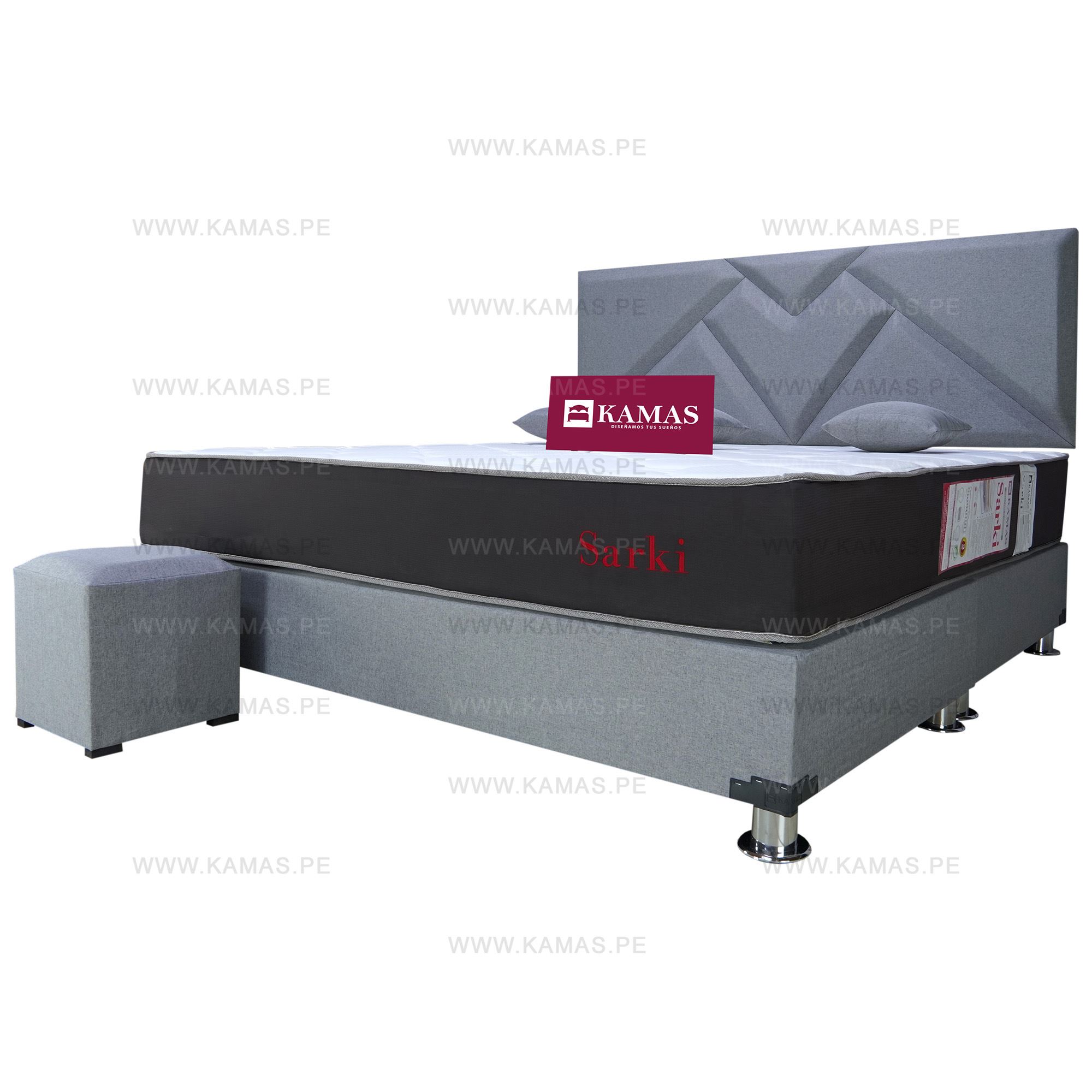 DORMITORIO AMERICANO KING + COLCHÓN KAMAS SARKI + CABECERA AÉREA MOSTER - PLOMO