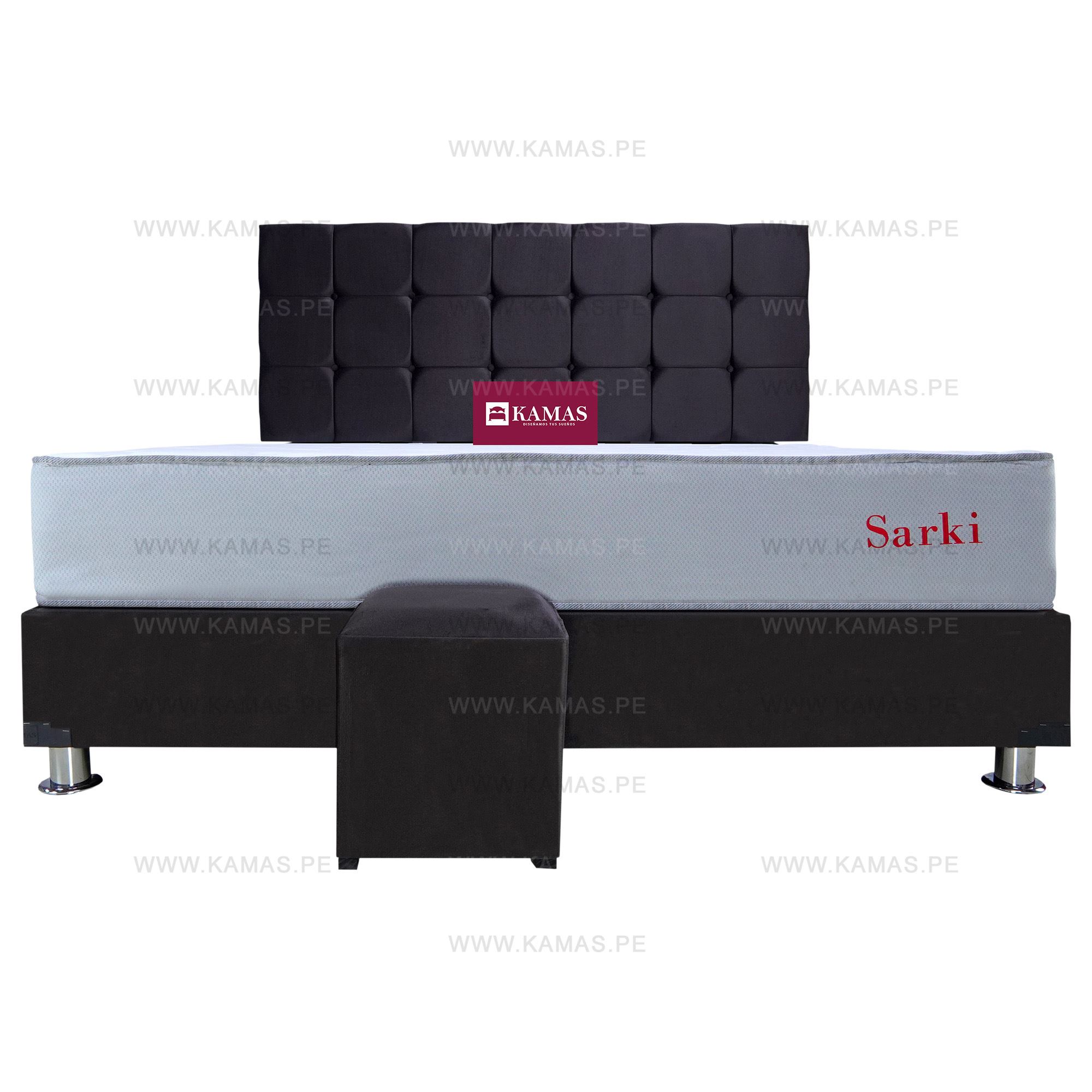 DORMITORIO AMERICANO KING + COLCHÓN KAMAS SARKI + CABECERA AÉREA CUADROS 2- CHOCOLATE