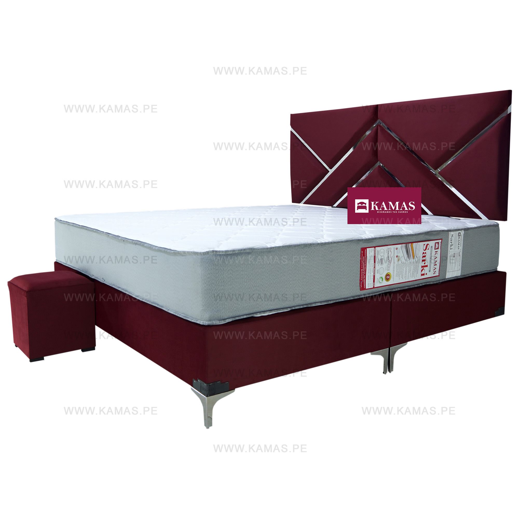 DORMITORIO AMERICANO KING + COLCHÓN KAMAS SARKI + CABECERA AÉREA EGYP - VINO