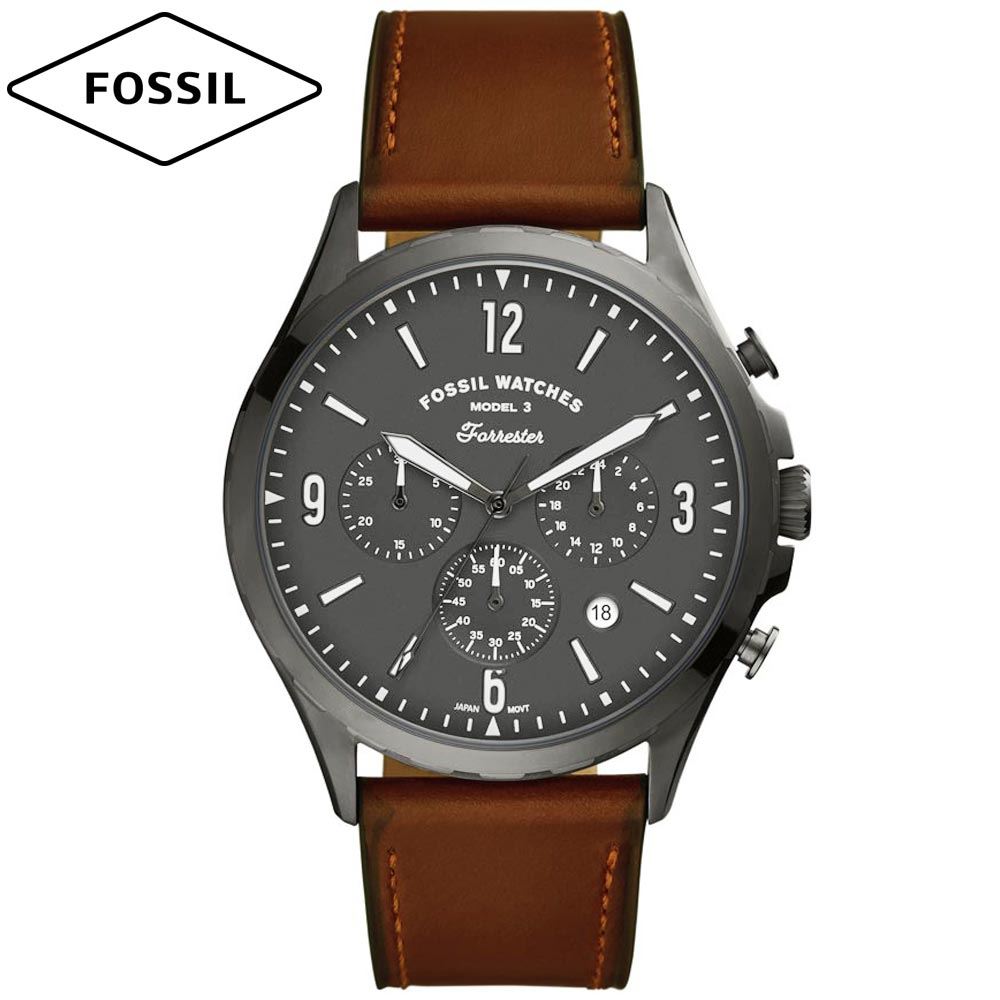 Reloj Fossil Forrester FS5815 Fecha Cronometro Acero Inoxidable Gunmetal Correa De Cuero Marron