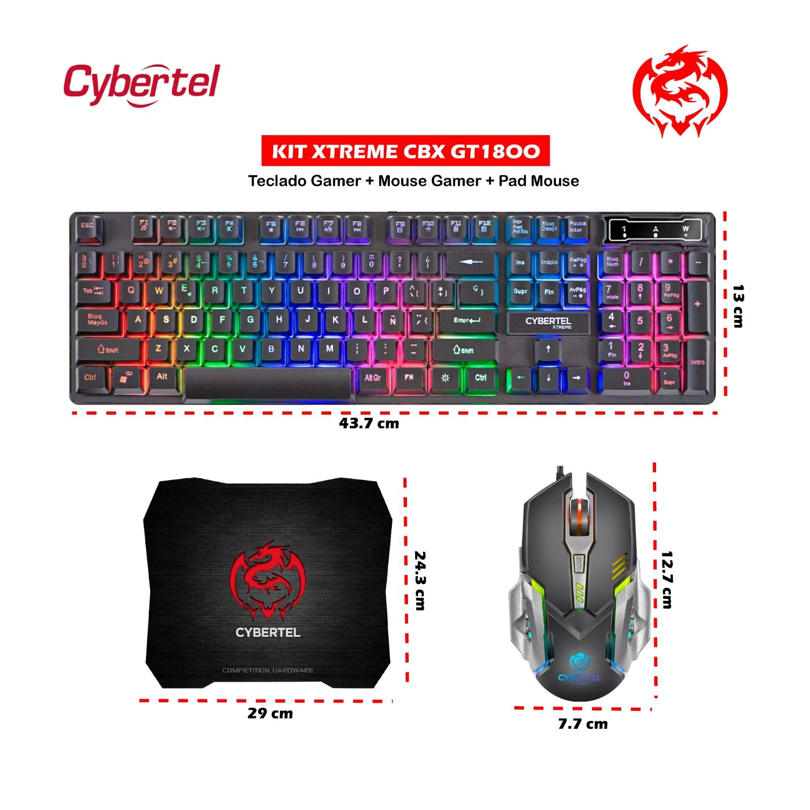 Kit Gamer 3 En 1 Cybertel Xtreme :Teclado + Mouse+ Pad Mouse
