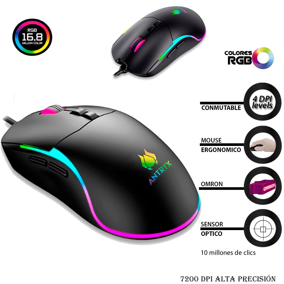 MOUSE GAMER ANTRYX M660 (AGM-M660K) 7200 DPI| LED-RGB