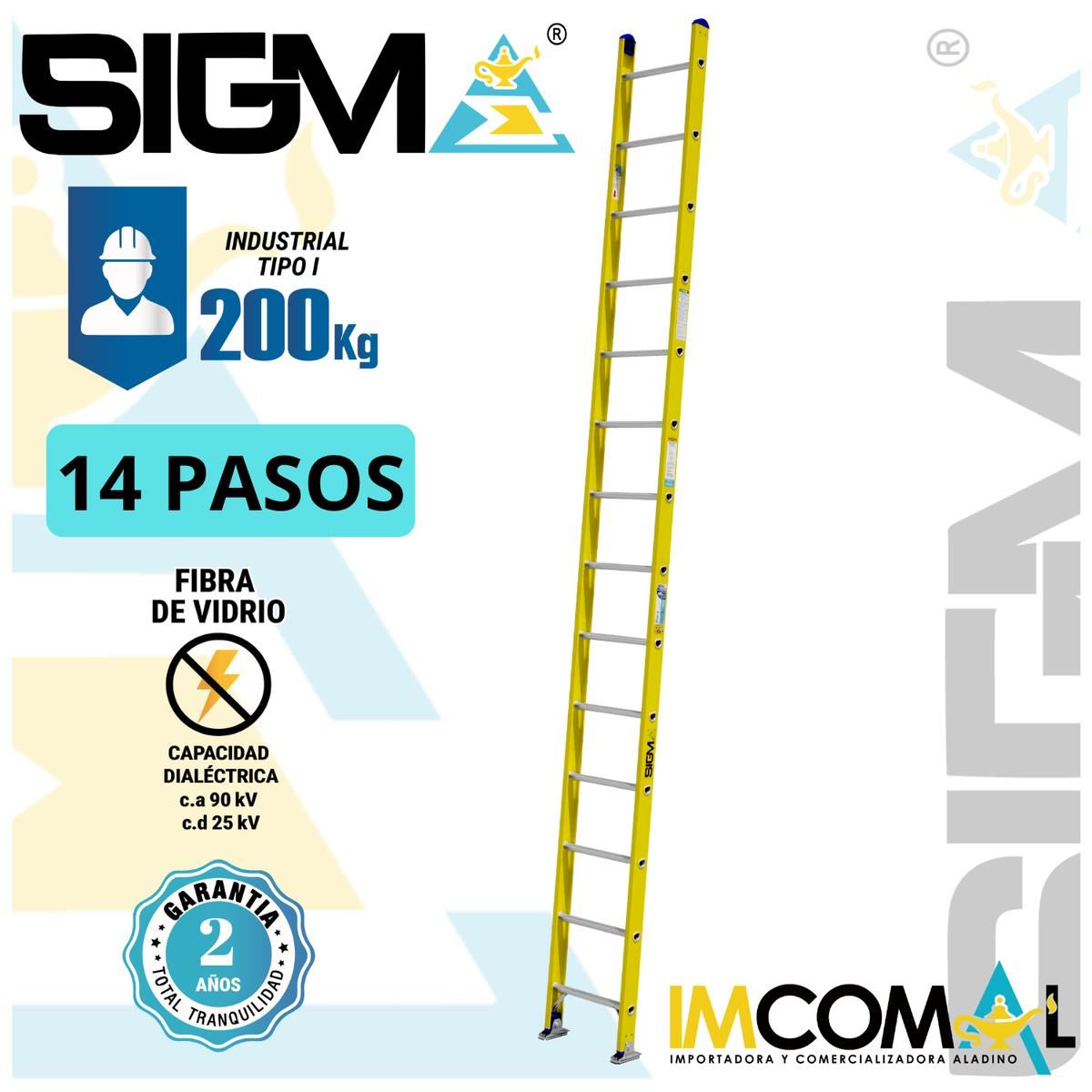 Escalera Fibra de Vidrio Arrimo de 14 Pasos. Cap. Max. de Carga: 200 Kg. Tipo I (Industrial)