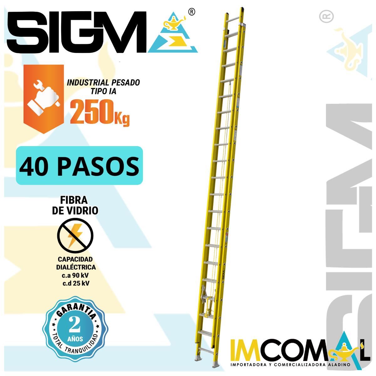 Escalera Fibra de Vidrio Telescópica de 40 Pasos. Cap. Max. de Carga: 250 Kg. Tipo IA (Industrial Pesado)