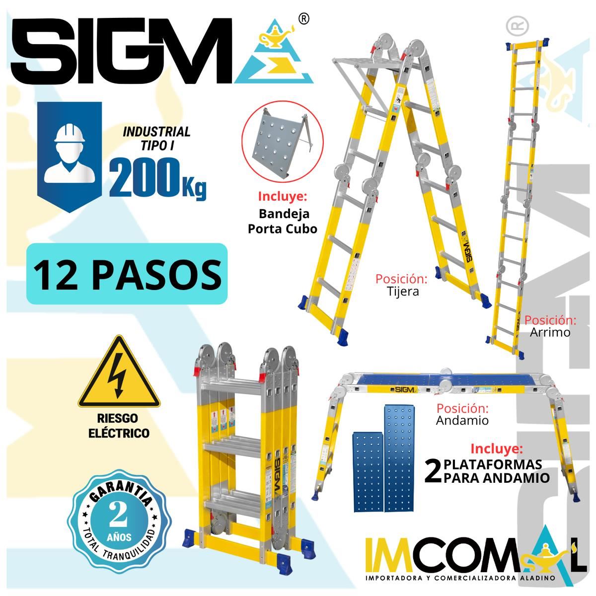 Escalera Fibra de Vidrio Multipropósito Pesada de 12 Pasos 4x3. Cap. Max. de Carga: 200 Kg. Tipo I (Industrial)