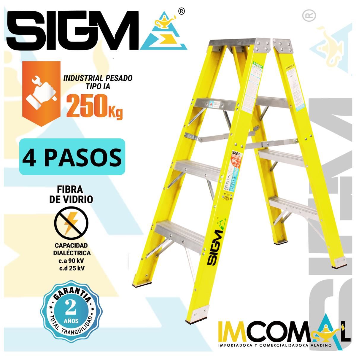 Escalera Fibra de Vidrio Tijera Doble Acceso de 4 Pasos.  Cap. Max. de Carga: 250 Kg. Tipo IA (Industrial Pesado)