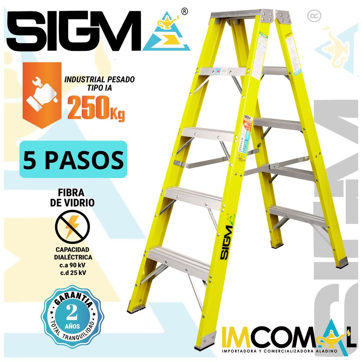 Escalera Fibra de Vidrio Tijera Doble Acceso de 5 Pasos.  Cap. Max. de Carga: 250 Kg. Tipo IA (Industrial Pesado)