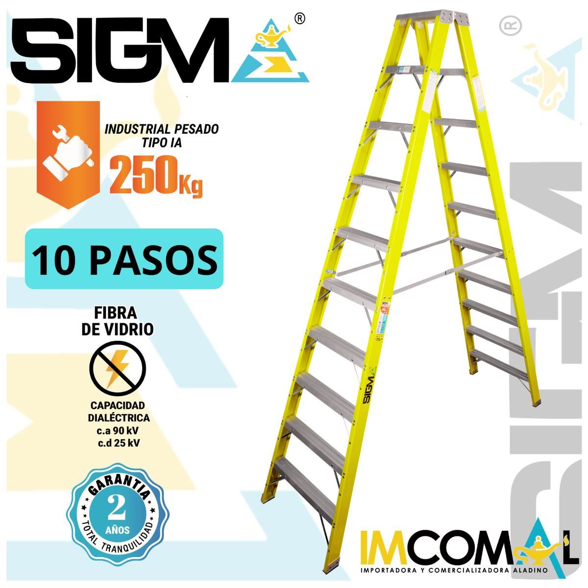 Escalera Fibra de Vidrio Tijera Doble Acceso de 10 Pasos.  Cap. Max. de Carga: 250 Kg. Tipo IA (Industrial Pesado)