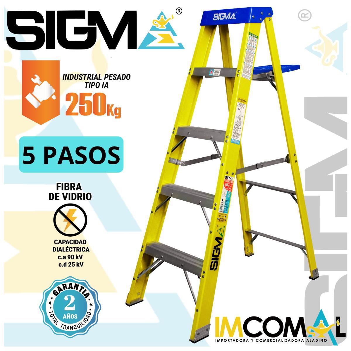 Escalera Fibra de Vidrio Tijera Simple Acceso de 5 Pasos. Cap. Max. de Carga: 250 Kg. Tipo IA (Industrial Pesado)