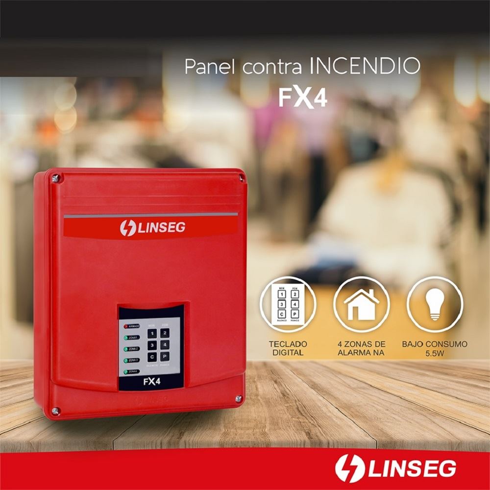 PANEL DE ALARMA CONTRA INCENDIO LINSEG FX4 4 zonas