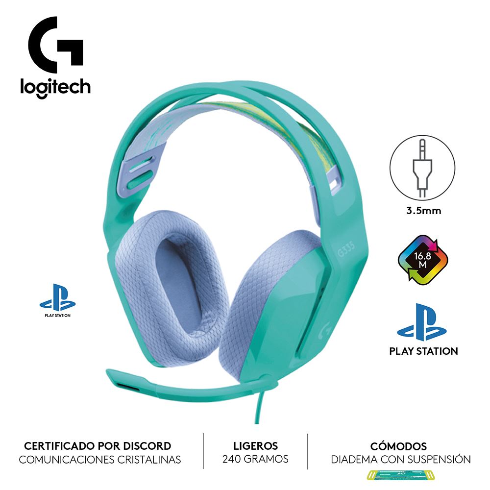 Audífono con micrófono Gamer Logitech G335 Multiplataforma Mint