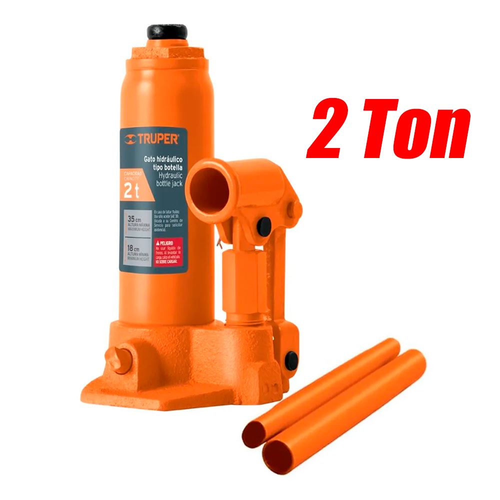 Gata Hidraulica Tipo Botella Truper 14810 2 Toneladas Base Hierro Nodular