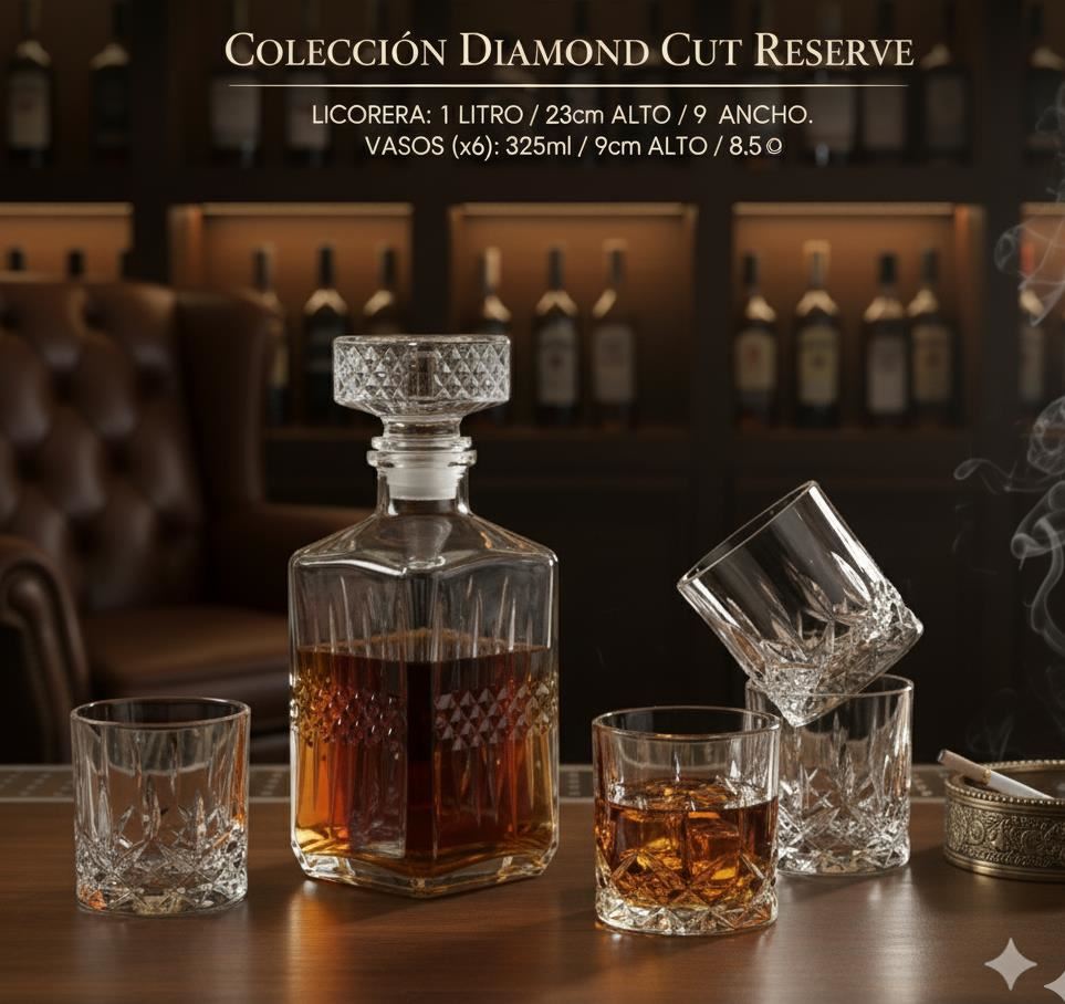 Set de Lujo Diamond Cut Reserve Licorera y Vasos de Whisky