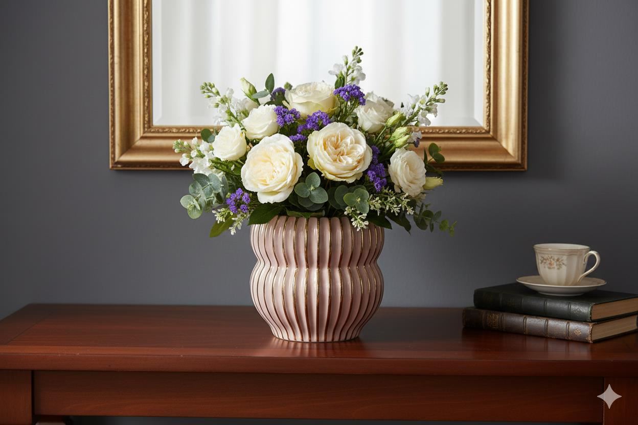 Maceta Miro Madrid 17.5 x 17.5 x 17cm Rosado con Filos Dorado