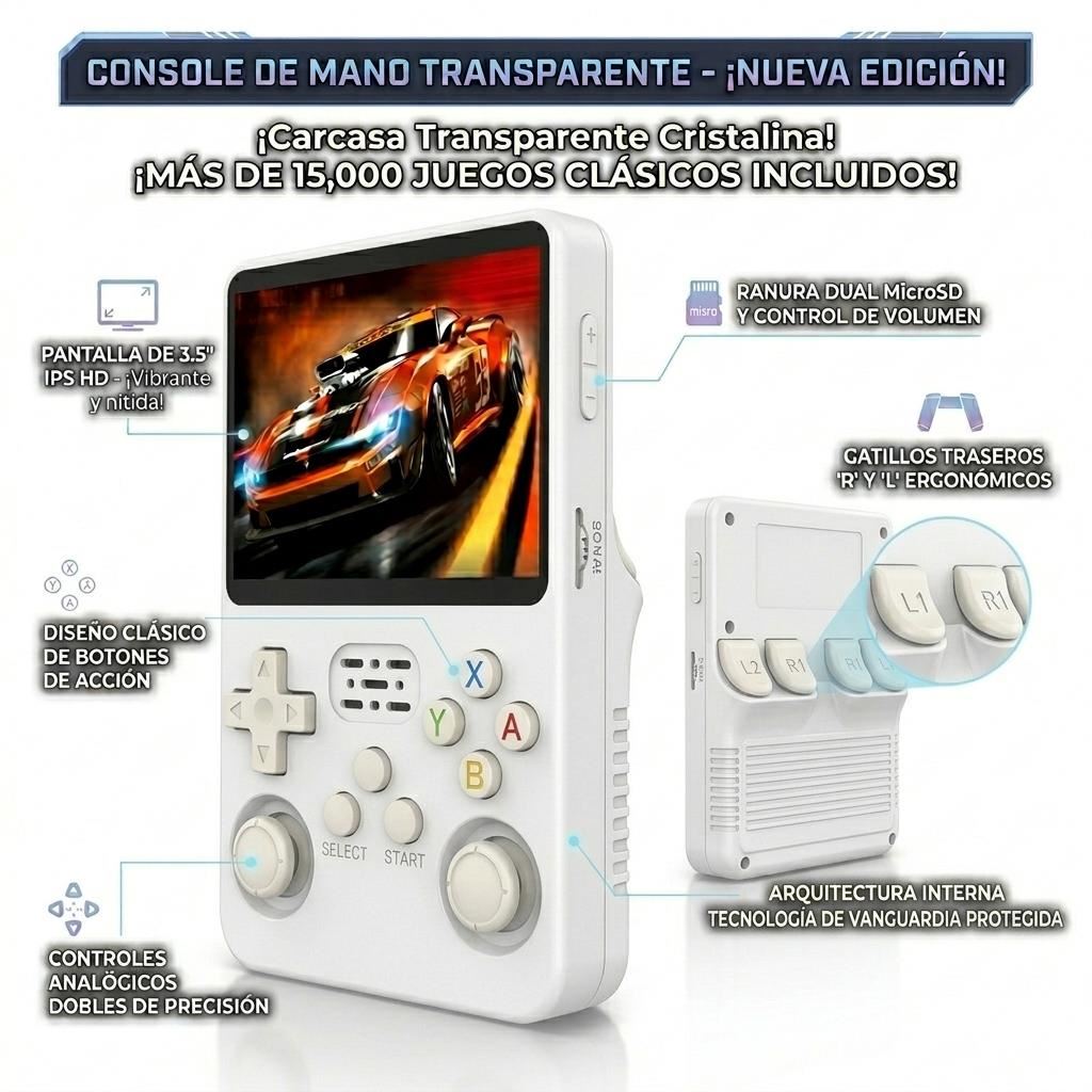 Consola Portátil Retro con Pantalla IPS y Memoria 64GB - Blanco