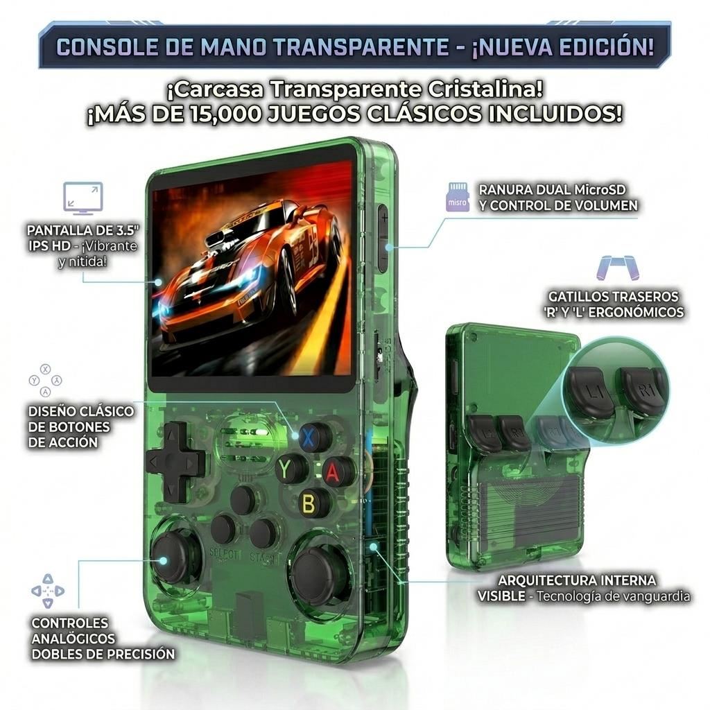 Consola Portátil Retro con Pantalla IPS y Memoria 64GB - Verde