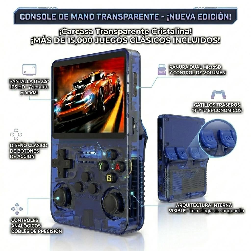 Consola Portátil Retro con Pantalla IPS y Memoria 64GB - Azul