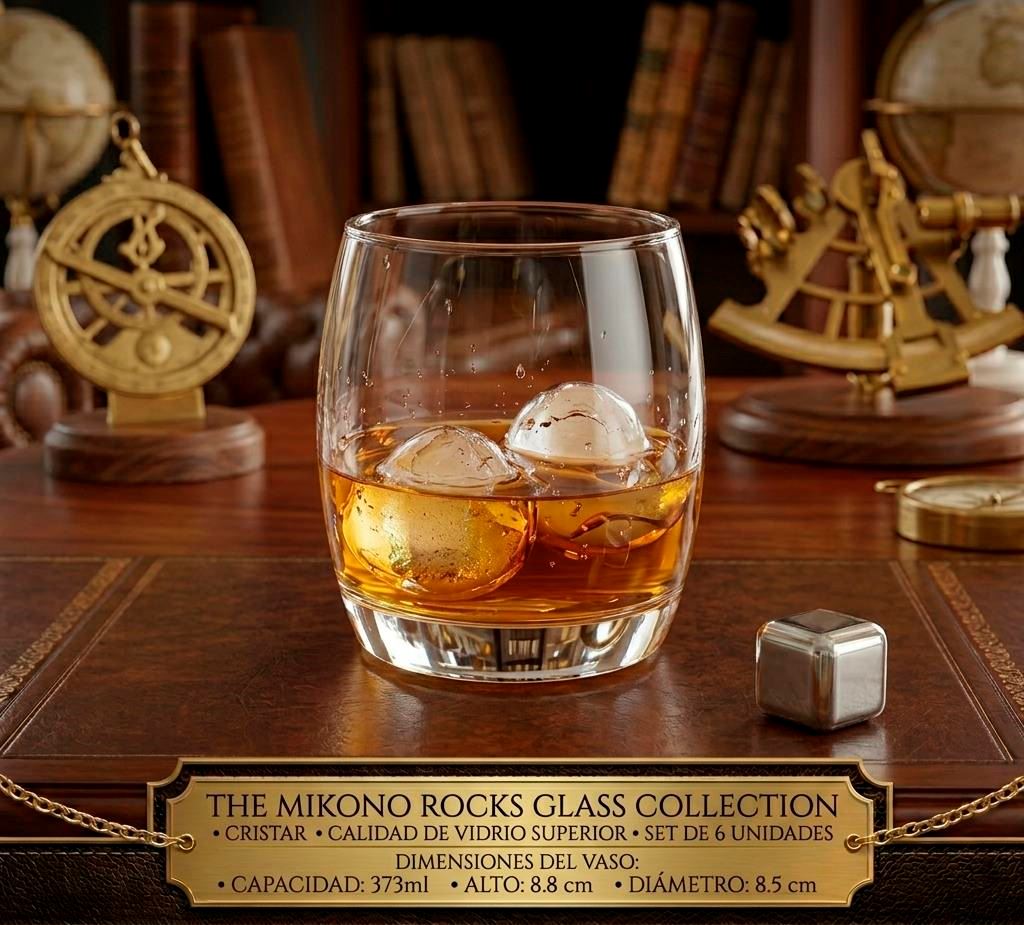 6 Vasos Cortos, tragos, wisky MIKONOS ROCKS 373 ml