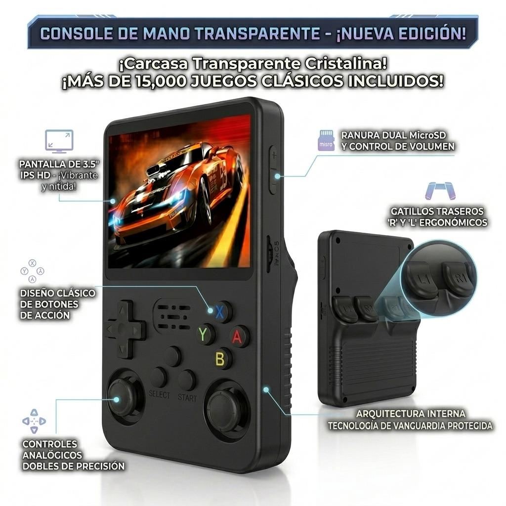 Consola Portátil Retro con Pantalla IPS y Memoria 64GB - Negro