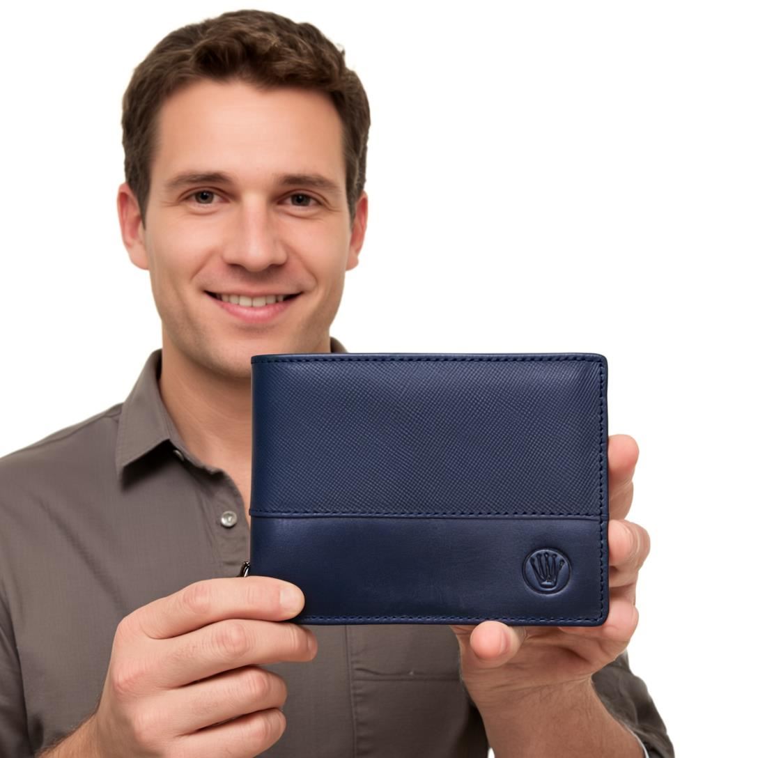 Billetera de hombre Kylian en cuero puro azúl Paric