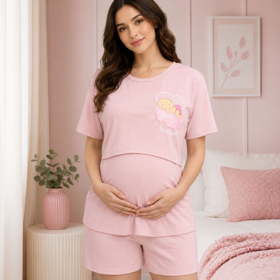 Pijama Polo y Short de lactancia  Maternidad  Embarazo Algodón
