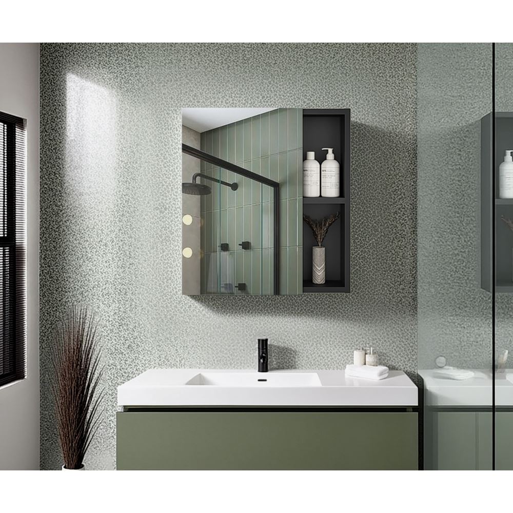 BOTIQUIN LABELLE 1 PUERTA CON ESPEJO NEGRO 49,7X45,0X12,2 CM | TUHOME