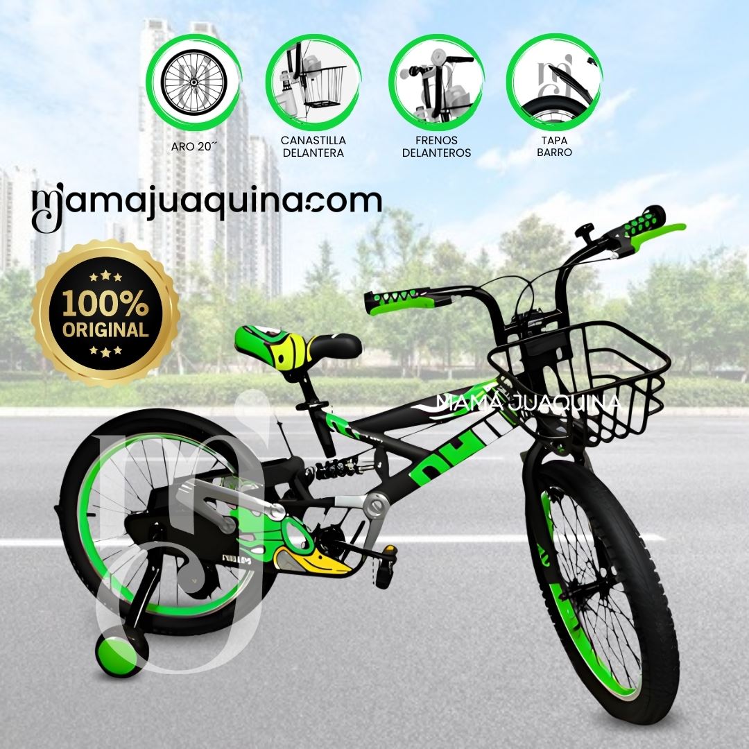 Bicicleta con Canasta Aro 20 «GUNGOR II» con Llantas de Apoyo Green