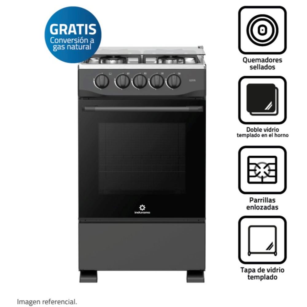 Cocina Indurama 4 Quemadores 85CM Goya Negro