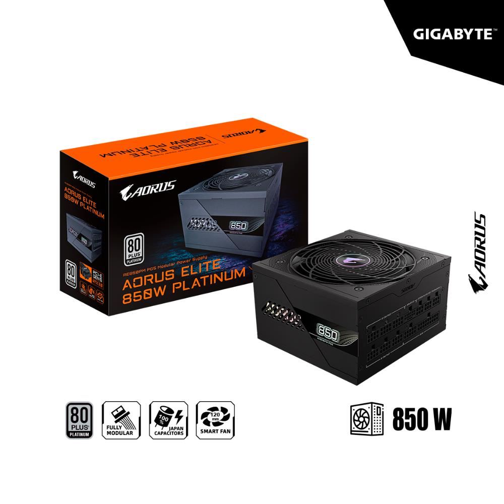 FUENTE DE PODER GIGABYTE AORUS ELITE GP-AE850PM PG5, 850W 80 PLUS Platinum Modular PCIe 5.0 Formato ATX 3.0