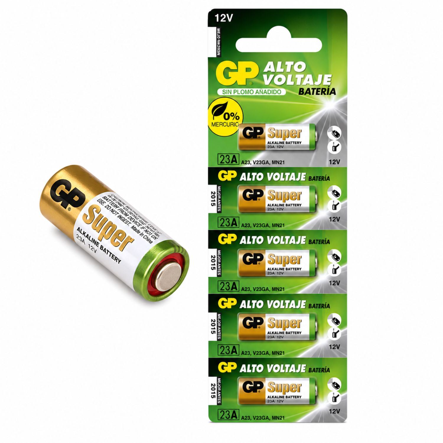 Pilas Alcalinas GP Super A23 12V Pack X5 Para Alarmas Portones Eléctricos Y Sensores