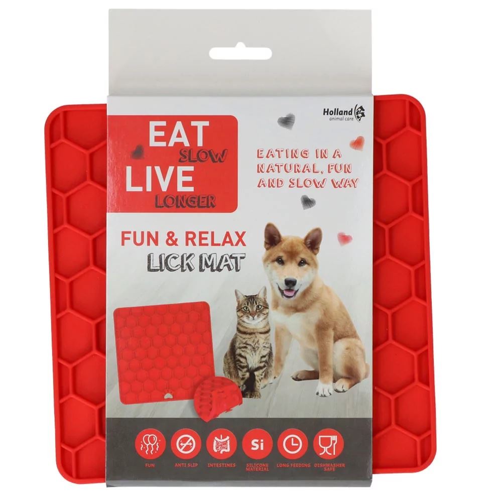 EAT Slow live longer Plato Comedero Antiestres Lick Mat Rojo