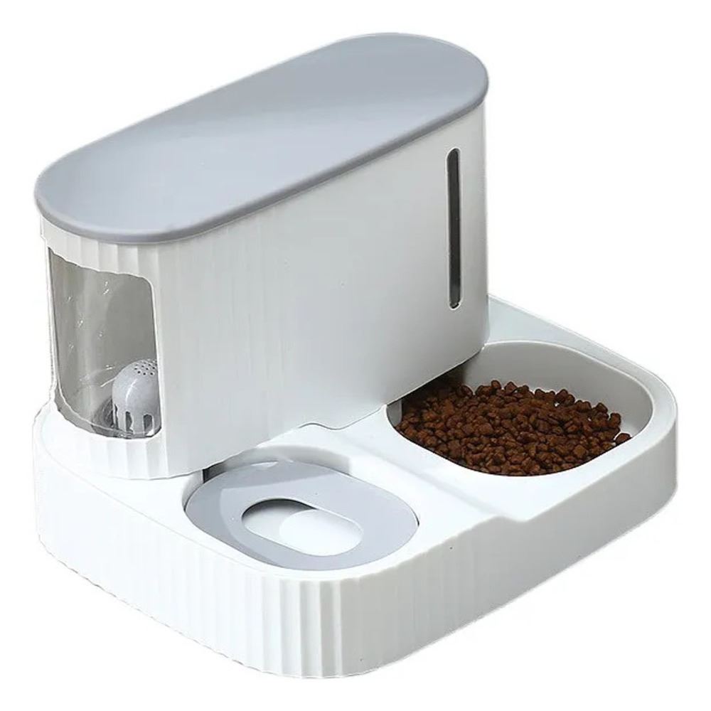 ALIMENTADOR DISPENSADOR DE COMIDA AUTOMÁTICO PARA GATOS Y PERROS ESTILO COLUMNA ROMANA COLOR BLANCO/GRIS