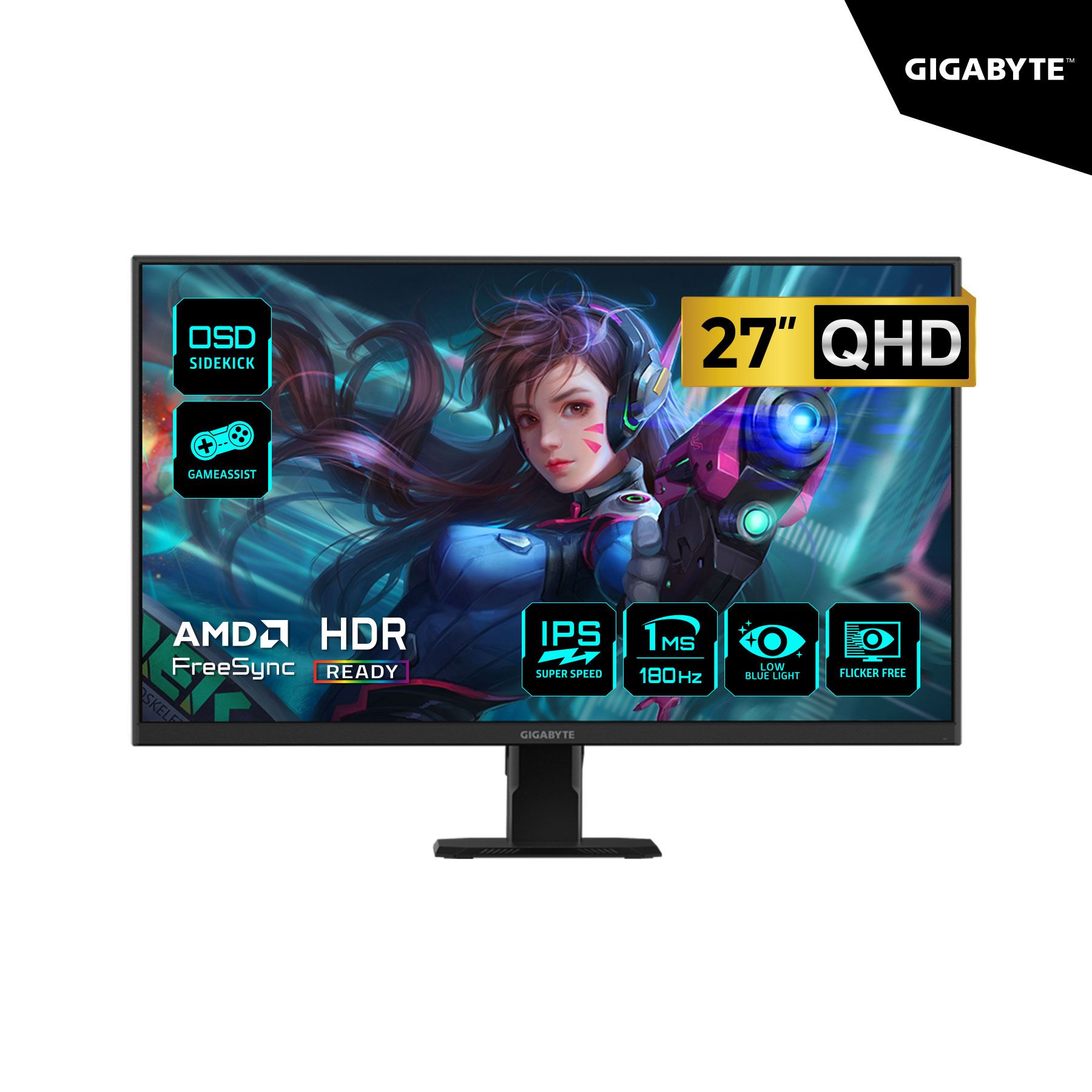 MONITOR GIGABYTE GS27QA 27" QHD 2560x1440 180HZ 1MS HDMI DP FREESYNC