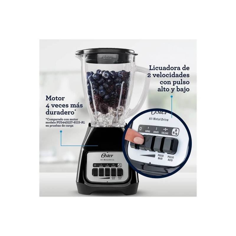 Licuadora OSTER 2 velocidades+Pulso Vaso De Vidrio BLSTKAGBPB