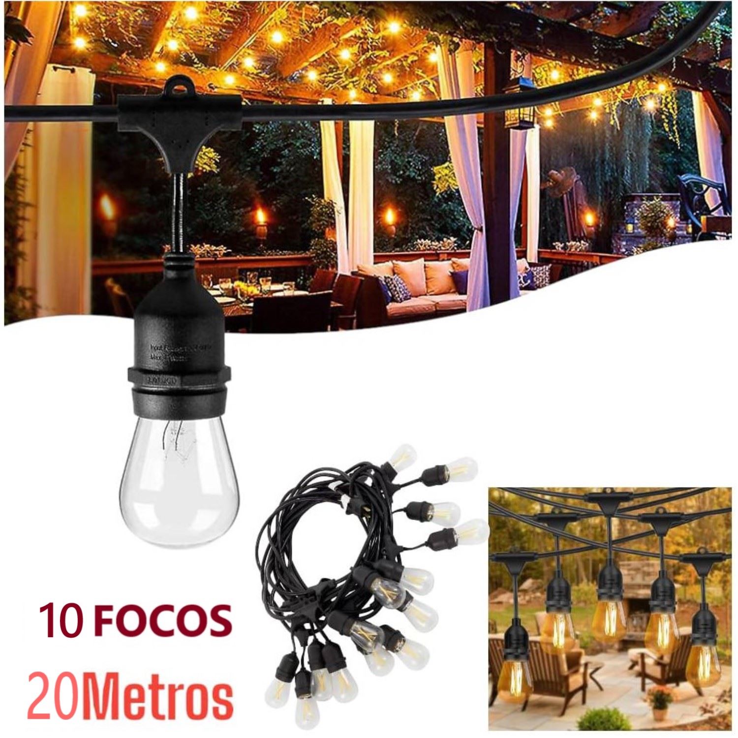 Guirnalda 10 Bombillas 20 metros LED Vintage Jardin Fiestas