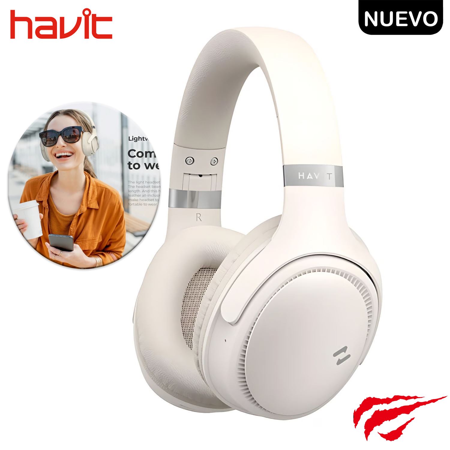 Audífono Inalámbrico Bluetooth Havit H630BT Multifunción FM 55H beige