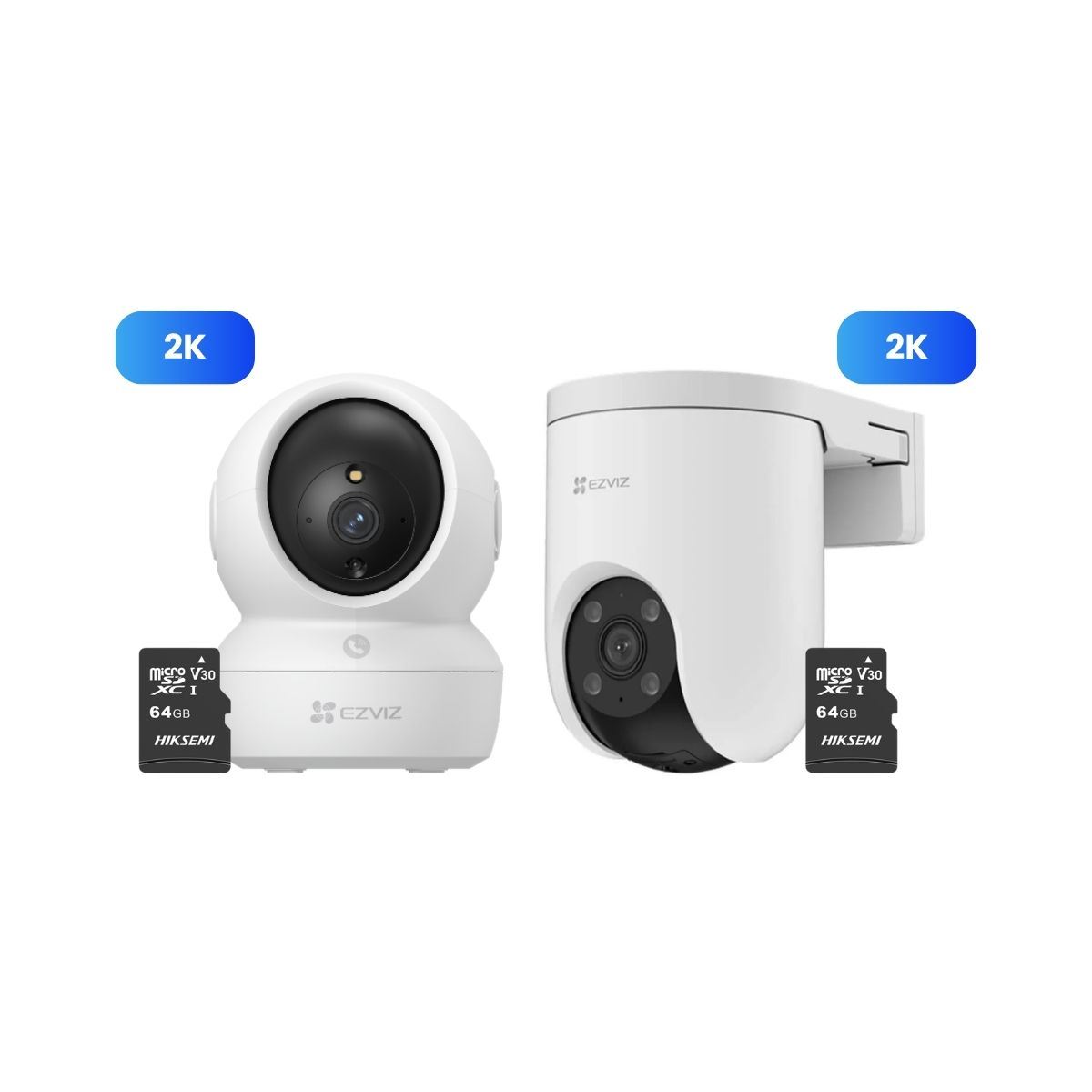 Kit Cámaras Seguridad Ezviz H6C 2K Interior + H8C Exterior 2K 3MP 360° + Micro SD 64GB