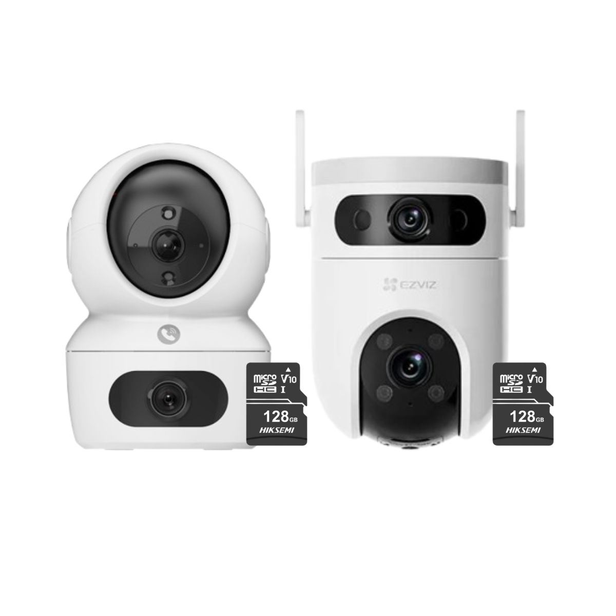 Kit Cámaras Seguridad Ezviz H7C 2K Interior + H9C 2K Exterior Doble Lente + Micro SD 128GB